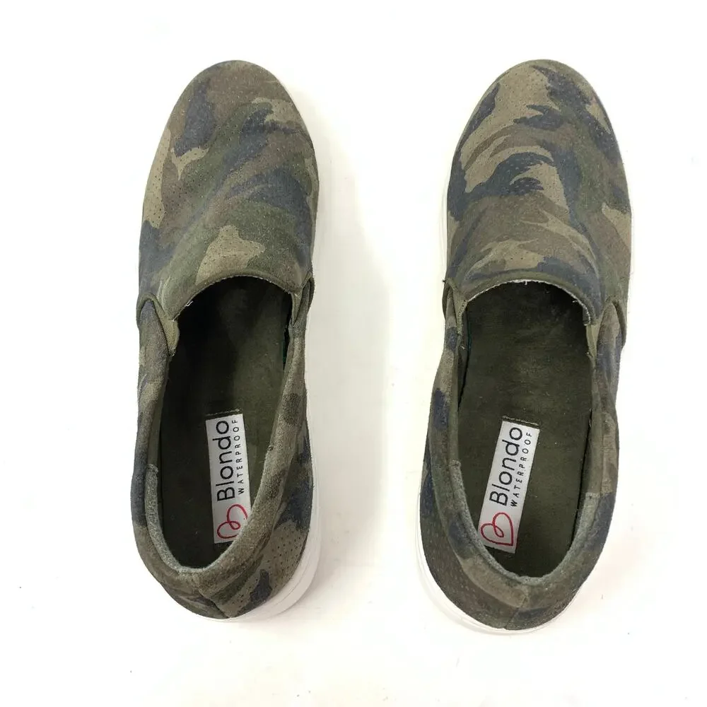 Blondo Women's Sz 11 Gallert Fabric Camo Slip-On Sneaker Green Waterproof